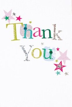 This thank you card, designed in a spectrum of jubilant colours, reflects the welcoming energy of Mortlake-a community where appreciation is celebrated in every shared moment. The front displays the phrase 'Thank You' in stitched, handcrafted letters, each unique in shade and subtle pattern: a lively assembly of lime, teal, pink, and silver, much like a flower stall on the Lower Richmond Road. Sprays of stars in magenta, turquoise, and gold parade across the border, reminiscent of confetti after a local event on the green. There's a tactile, joyful finish to the print, as if woven with a thread of glitter through the silver letters that catch the afternoon light. The crisp white of the card, unmarked and pristine, feels like a canvas ready for personal memories-a space for the colours and textures to truly resonate. This card calls to mind the pairing of a thoughtfully arranged bouquet for same-day delivery in Mortlake-a simple, reassuring way to express genuine thanks. In each detail, there is a florist's careful hand and an understanding of what makes gratitude memorable-festive, comforting, and brimming with care.