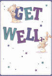 This jubilant get well card conjures the reassuring comfort found in both heartfelt words and a thoughtfully arranged Mortlake bouquet. Two playful companions-a teddy with plush, inviting fur and a puppy with floppy, velvet-soft ears-are illustrated with simplicity and affection, perched around bold letters spelling 'Get Well.' Strong strokes of indigo and rich teal breathe life into the text, standing out with gentle confidence against a soft, creamy white base. Star shapes, scattered in hues from violet to cerulean, infuse the design with optimism, much like the cheerful freshness delivered daily through Mortlake's streets and gardens. The characters almost leap from the card in an embrace of encouragement, and every textured detail suggests a soothing, hands-on care akin to cradling a freshly tied bouquet in a neighbour's home on Avondale Road. This is more than a card-it's a visual hug crafted for someone in recovery, radiating the kind of warmth and hope that make Mortlake such a nurturing place to belong.