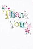 There's a gentle, infectious joy radiating from this thank you card, the kind that captures the spirit of Mortlake's friendly community. The words 'Thank You' ripple across the front in playful, multi-hued typography-shimmering silver, sunny yellow, lush green, and sky blue-each letter sparkling with dots or subtle stitched details evocative of handcrafts found in local shops along White Hart Lane. Stars in pink, teal, and metallic silver orbit gently around the message, conjuring a mood reminiscent of summer celebrations by the Thames. The backdrop, a flawless white, bathes every detail in a sense of serene spaciousness, while the arrangement of letters and stars keeps the composition feeling open and cheery, never crowded. This card conjures feelings of deep, whimsical gratitude-perfect for returning a neighbour's kindness or commemorating a thoughtful gesture. I imagine presenting it with a bouquet from Mortlake Florist, letting the colours and textures carry the message of thanks straight from our local florist's hands to the heart of the recipient, like gratitude that practically shimmers in the Mortlake sun.